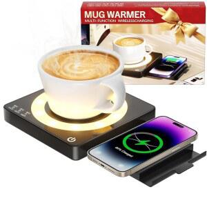 홀브이 커피 머그 워머, 스마트 15W 무선 전화 충전, 3가지 열 설정 온도 조절, 8시간 자동 꺼짐, 캔들 커피, 음료, 우유, 차를 데우기에 안전합니다