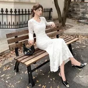 여자 원피스 프렌치 머메이드 라운드 펀칭 레이스 OP1