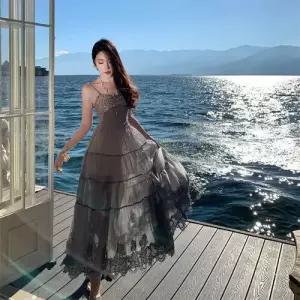 여친 원피스 치마 빈티지 스팽글 나시 프렌치 롱스커트 슬림핏 레이스 OP1