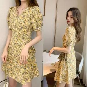 [라일리여성의류] Rly 플라워 랩원피스 반팔 가운 로브 미니 투웨이 봄