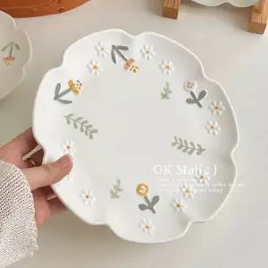 양각 도자기 거치대 앞접시 6P 플라워 포함