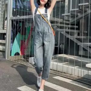 [제이프로젝]여성 밑단 롤업 귀여운 디자인 포켓 연청 멜빵 바지 면반바지 여성반바지 반바지 남자트레이닝