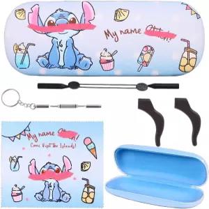 귀여운 안경 케이스 하드 쉘 보관 보호 상자 천 조절 가능 스트랩 이어 그립 후크 포함