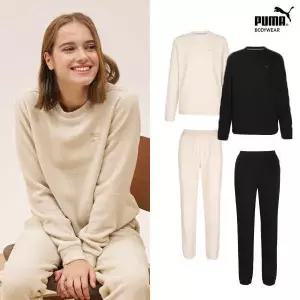 푸마 바디웨어 여성 에센셜 양면 플리스 상하의 셋업 4종세트 아이보리블랙 1813424