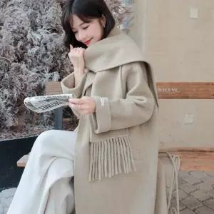 날씬해 코트 머플러 도톰한 넥라인 보이고 양면 벨티드 실용성 여자 하프 모직 가을 SPO마켓3