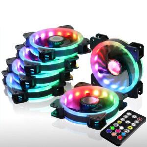 DS 6Pack 120MM RGB PC 냉각 팬, 컴퓨터용 리모컨이 있는 LED 케이스 CPU 쿨러, 라디에이터 시스템(8세대 허브 박스, A 시리즈)