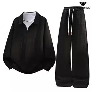 남성 오버핏 카라넥 긴팔티 밴딩 팬츠 상하의세트 빅사이즈 트레이닝복 WI137SET