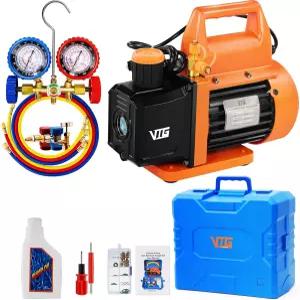 VTG VOGTEN 4.5 CFM AC 진공 펌프 및 게이지 세트 미니 스플릿 HVAC 오토 시스템 매니폴드 키트 R134a R12