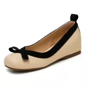 키높이플랫슈즈 러블리 리본 플랫슈즈 가죽 속굽 단화