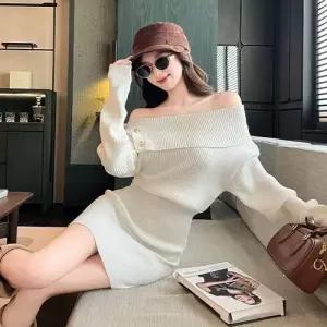 여자 니트 원피스 치마 아이템 펜슬 긴팔 일자 힙싸개 숄더 트렌디 가을겨울추 HT4