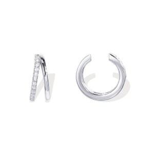 파보이 925 스털링 실버 14K 골드 도금 큐빅 지르코니아 스파클링 라운드 허기 이어 커프 골드 귀걸이 | 연골 클립