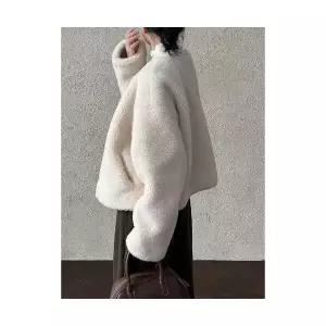 여사친 겨울 머플러 퍼 모피 일체형 램스울 데일룩 코트 보온 뽀글이상의 DAOL4