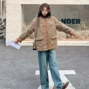 여성용 모직 겨울 데일룩 코트 앤티크 자수 라운드 상의 DAOL4