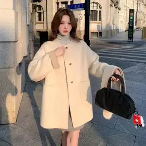 여친 분홍 울 모직 더블 데일룩 코트 워머 겨 DAOL4