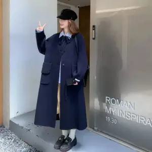 여친 남색 울 모직 빈티지 리버시블 데일룩 코트 도톰 겨 DAOL4