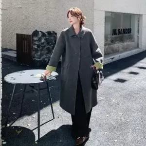 모직 그레이 여성용 동계 칼라 데일룩 캐시미어 코트 양면 DAOL4