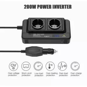 차량용인버터 200W 차량용 인버터 DC 12V~220V AC 콘센트 어댑터 4USB 컨버터 자동 충전기 듀얼 EU 소켓