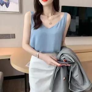 코르셋블라우스 민소매블라우스 슬리브리스 정장나시 여름 브이넥