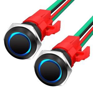 Joinfworld 12V 20암페어 헤비 듀티 래칭 푸시 버튼 스위치 방수 ON 16MM 12볼트 블루 LED, 해상 보트 트럭 자동차 모터사이클용 프리와이어드 포함