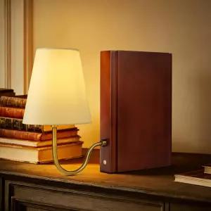 전구가 달린 AELS 나무 책장 램프 린넨 쉐이드가 테이블 3색 디밍 터치 컨트롤 모던 장식 북엔드 사무실 홈