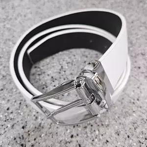 남성 양면 회전 버클 가죽벨트 화이트 48인치 허리 조절 가능 정장