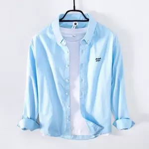 이너 쉬폰 솔리드 체크 재킷 상의 편안한 남성용 복고 남방