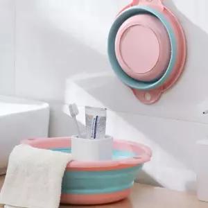 [UBA]욕실용품 폴딩 원형 세수대야 소형 핑크