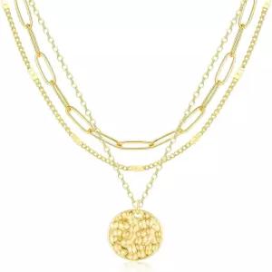 여성용 JECOMY 레이어드 골드 목걸이 14K 도금 스택 다인 조절 가능한 세트