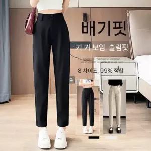 여성 봄여름 빅사이즈 배기팬츠 스판 하이웨스트 슬림핏 캐주얼 무 할아버지 바지 A01Z2A ible1