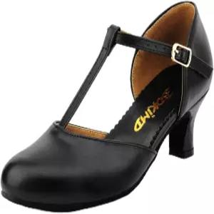 보킴드 여성 T-스트랩 라틴 살사 볼룸 댄스 힐 블랙 캐릭터 슈즈 프롬 웨딩드레스 펌프스