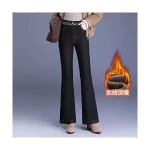여성 트렌디 아이템 청바지 배기핏 데님 기모 바지 가을 겨울 도톰한 핫팬츠 밴딩 하이웨스트 HT4