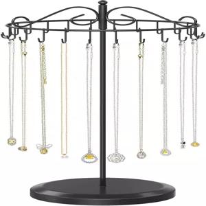 iDavosic.ly 24개의 후크가 달린 회전 목걸이 홀더 정리함 조절 가능한 금속 팔찌 디스플레이 스탠드 랙