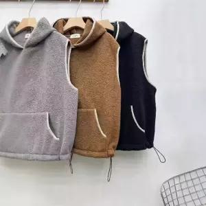 겨울 캐주얼 여성패션 솔리드 램스울 나시 후드 조끼 스트링 톱 DL4