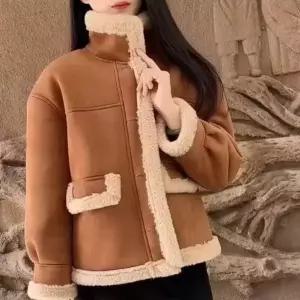 겨울 기모 퍼 코트양면 도톰 자켓 가죽 일체형 여성패션 램스울 보온 DL4