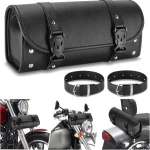 Newruiheng 오토바이 공구 가방 핸들바 앞 포크 테일 랙 시시바용 범용 PU 가죽 새들백 수납 롤 파우치