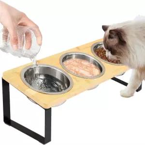 작은 고양이와 강아지를 위한 실내 고양이를 3가지 스테인리스 스틸 15° 기울어진 고양된 고양이 그릇