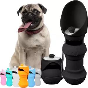 힉스키 19온스 반려견 물병 접이식 및 휴대용 반려동물 여행 필수품 디스펜서가 있는 식품 등급 누수 방지