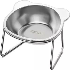 빈키 고양된 고양이 그릇 - 작은 고양이/개를 위한 5.9인치 실내 스테인리스 스틸 음식과 물 15° 기울어진