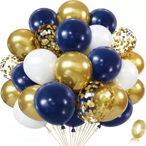네이비 블루 골드 색종이 풍선 세트 50개 12인치 로열 다크 메탈릭 화이트 라텍스 생일 결혼식 졸업식 신부