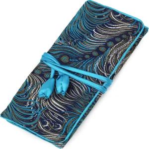 웨이 롱 주얼리 롤 여행용 롤백 실크 자수 브로케이드 정리함 케이스(피콕 블루)