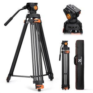 K&F 컨셉 80인치 비디오 삼각대, 부드러운 마찰 감쇠 기능이 있는 알루미늄 헤비 듀티 카메라 삼각대, DSLR용 퀵 릴리스 플레이트, 미러리스, 캠코더, 비디오 카메라, 최대 하중 17.6파운드