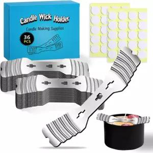 36개 금속 캔들 심지 홀더 40개 스티커 업그레이드 센터링 장치 양초 제작용 실버 스테인리스 스틸