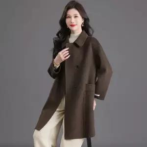 미니코코네 여성용 하프 롱 모직 가을 동계 양털 더블 카디건 코트 DOS3