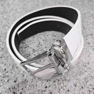 남성 양면 회전 버클 가죽벨트 화이트 48인치 허리 조절 가능 정장