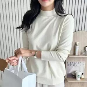 [의류] 목폴라 여성티셔츠 깔끔한 베이직 하프넥 니트