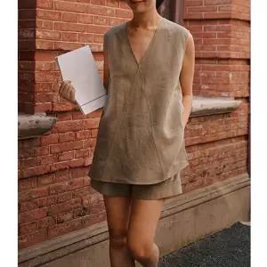 볼사스 여사친 캐주얼 봄 브이넥 리넨 이른 상의 조끼 A라인 나시 ADOR1