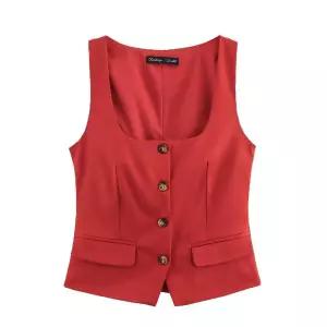 볼사스 여친 캐주얼 봄 스트리트 톱 버클 조끼 ADOR1