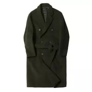 남자울자켓 남성 더블코트 로브 디자인 허리끈 롱코트 카키색