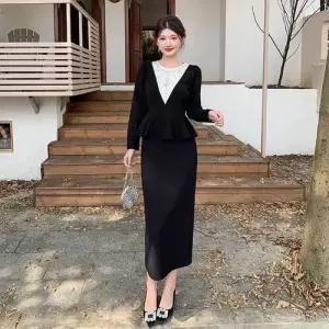 원피스 치마 여자 가을겨울 쉬폰 트렌디 원턱 비즈 긴팔 아이템 HT4