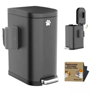 냄새 조절 뚜껑과 스텝 페달이 있는 링크 개똥 쓰레기통 3.2Gal 스테인리스 스틸 야외 방수 - 3개의 탄소